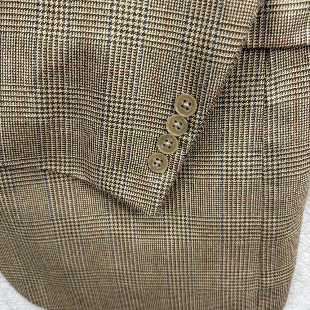 Tommy Hilfiger Blazer Mens 40‎ Brown Glen Plaid Silk Wool Sport Coat Suit Jacket